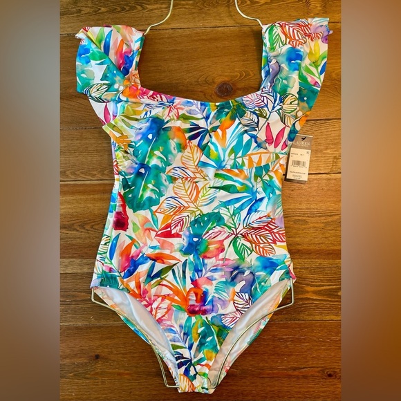 Ralph Lauren | Off-the-Shoulder One Piece Swimsuit | Tropical | Size 10 - Picture 2 of 4
